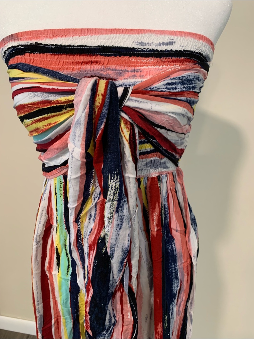 Striped Strapless Tie-Front Maxi Dress — Multicolor
